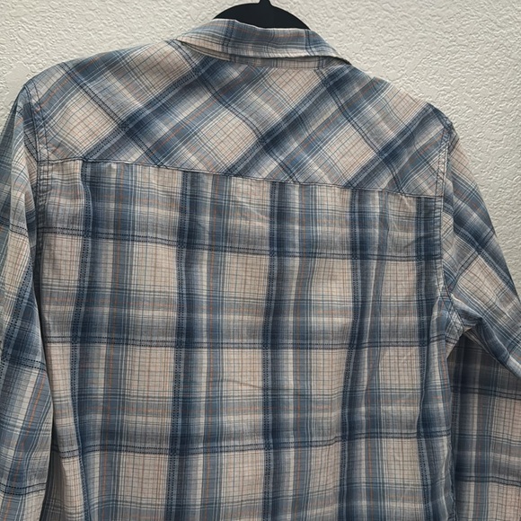 Carbon Slim Fit Long Sleeve Blue Beige Plaid Shirt Men’s Size S - Picture 5 of 5